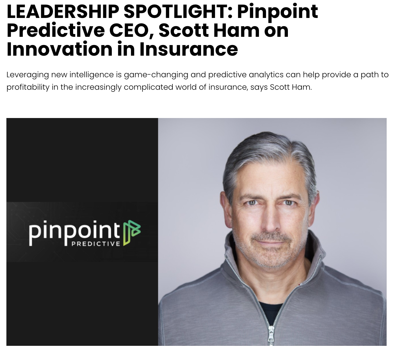 Scott Ham headshot on front page of Insurtech Insights online interview with logo